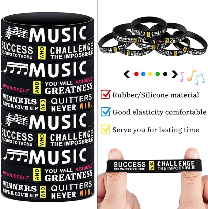 Deekin 150 Pcs Piano Notes Silicone Bracelets Music Inspirational Bracelets Piano Notes Theme Party Supplies Music Party Favors Music Gifts Piano Recital Gifts for Music Lover Musicians, 3 Styles