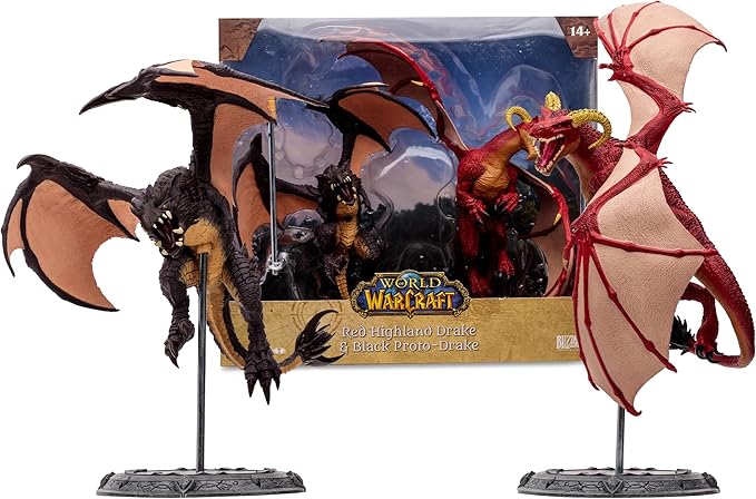 McFarlane Toys - World of Warcraft Red Highland Drake and Black Proto-Drake 2pk 1:12 Scale Posed Figures