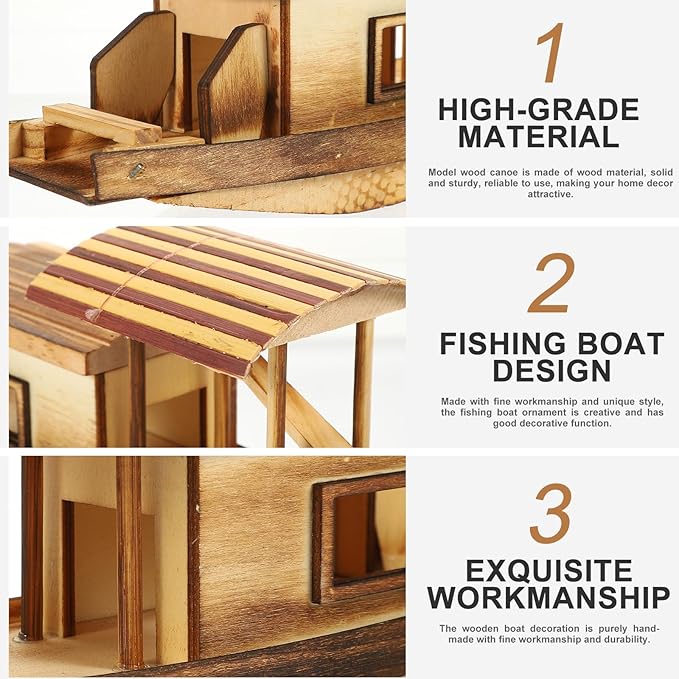 Vaguelly Boat Model Fishing Boat Decor Model Wood Canoe Juguetes Adultos Wood Trim Retro Model Mini Sailboat Figurine Wood Crafts for Kids Model Fishing Boat Wooden Boat Decorate Gift