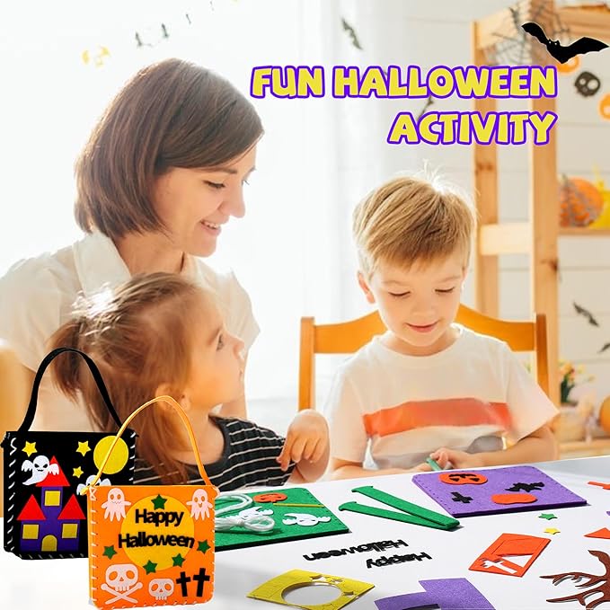 Flying Childhood Sew Your Own Bags - Kids Sewing Kit - Felt Crafts for Kids - Make 6 Felt Trick or Treat Bags - Birthday Gifts for Girls