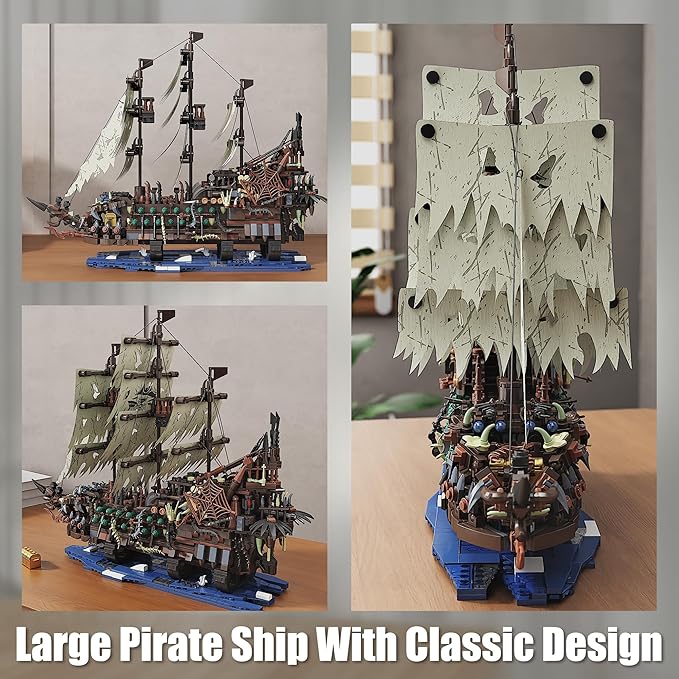 TYCOLE Pirate Ship Building Sets with Lights, MOC Flying Dutchman Model Toy Boat,Ghost Ship Building Blocks Sets,Christmas Birthday Gifts for Adults and Teens(2159Pieces)