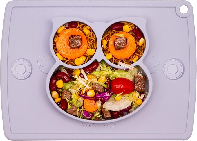 Qshare Toddler Plate, Portable Baby Plate for Toddlers and Kids, BPA-Free Strong Suction Plates for Toddlers, Dishwasher and Microwave Safe Silicone Placemat 11x8x1 inch