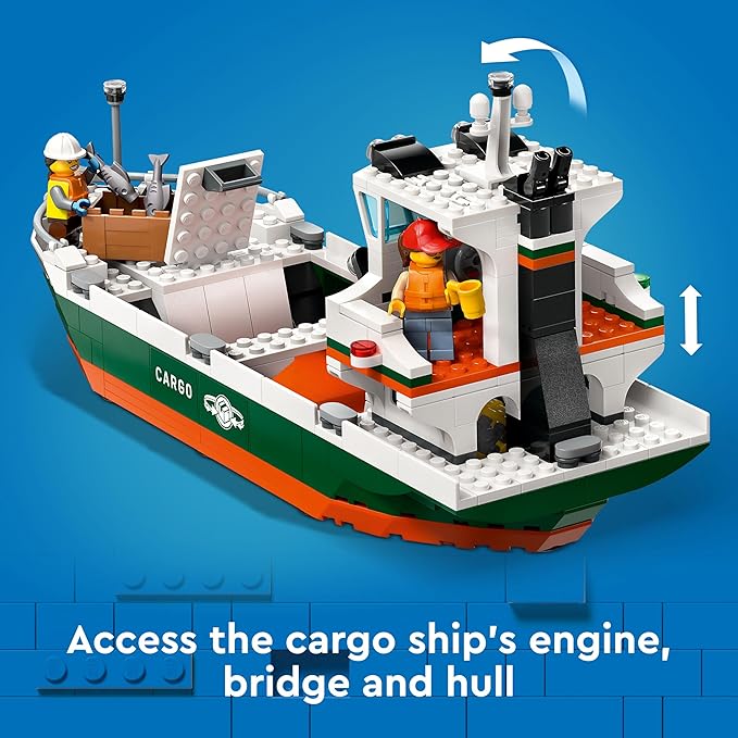 LEGO City Seaport with Goods Ship, Construction Toy Boat, Boys and Girls 8 Years and Older, Container Crane, Fishing Rod and Walkie Talkie 60422