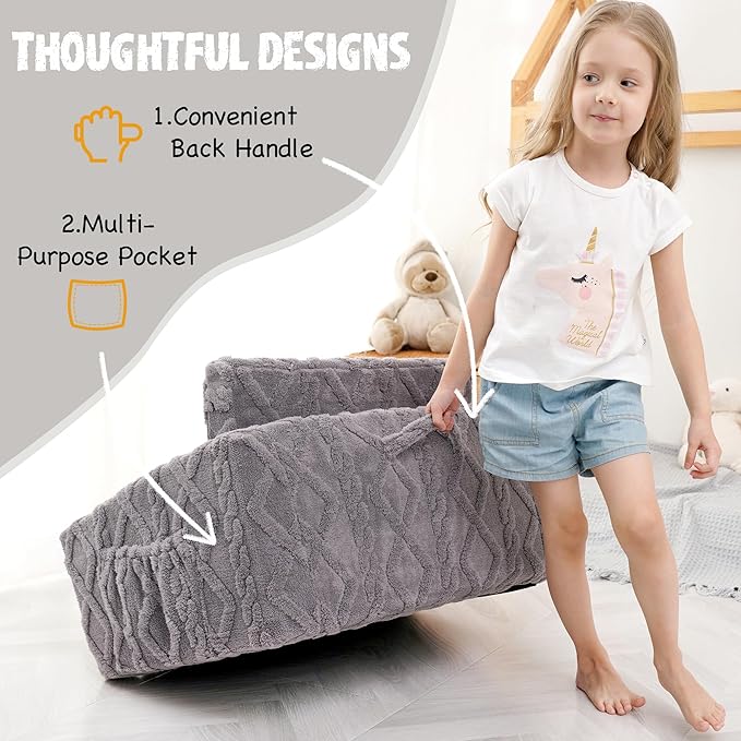Kids Sofa, Toddler Chair, 2-in-1 Flannel Kids Fold Out Couch, Toddler Convertible Sofa to Lounger, Flip Open Toddler Couch for Kids (Grey)