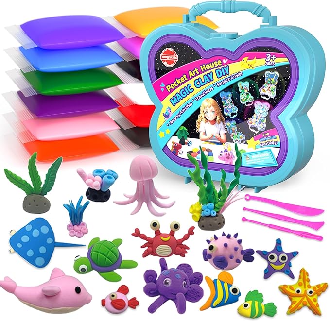 Clay Craft Kit - DIY Arts and Crafts Bulk for Kids,12 Color Air Dry Magic Clay with 3 Sculpting Tools & Box, Crafts Activities Stocking Stuffers Fun Toys for Kids Ages 3 4 5 6-12