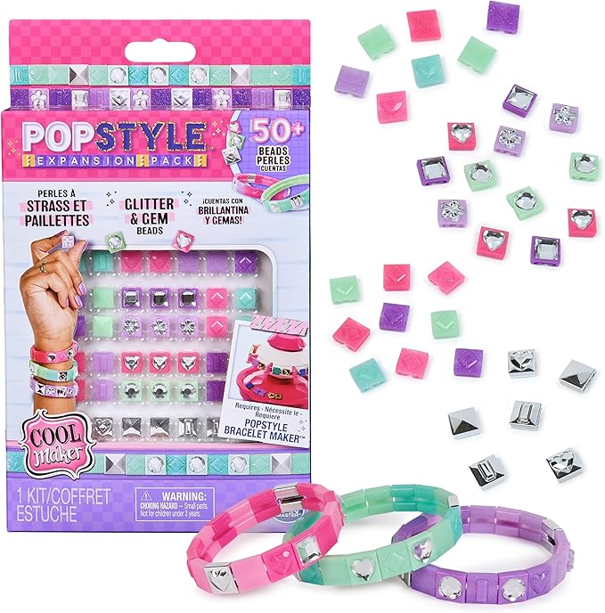 Cool Maker, PopStyle Expansion Pack, Bracelet Making Kit with over 50 Gem Beads, Makes 3, DIY Arts and Crafts Kids Toys for Girls