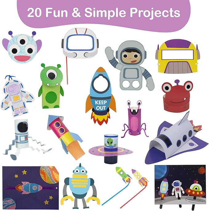 Craftikit® 20 Award-Winning Space Arts and Crafts for Kids - 20 Simple All-Inclusive Fun Toddler Craft Kit for Kids, Organized Crafts for Toddlers Ages 3-10, Galaxy-Themed Kids Craft Activities