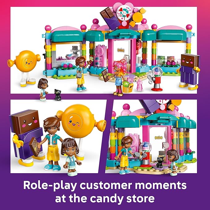 LEGO Friends Heartlake City Candy Store Building Toy - Pretend Play Set for Kids, Girls and Boys, Ages 6+ - with 2 Minidolls, a Micro-Doll, and a Cat Figure - Gift Idea for Birthday - 42649