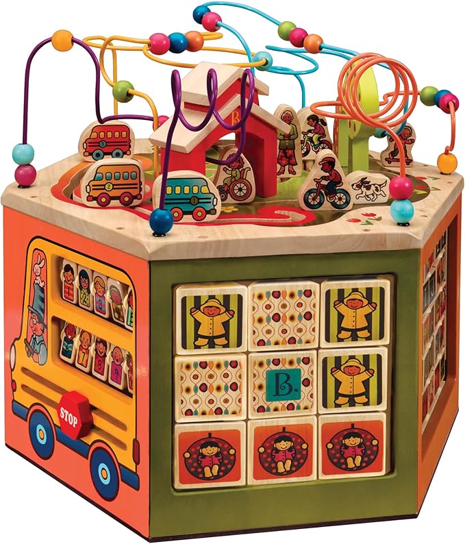 B. toys- Youniversity- Wooden Activity Cube – Developmental Learning Center – Toys for Toddlers, Kids – Alphabet, Numbers, Shapes – 12 Months +