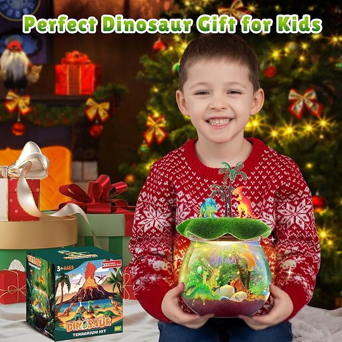 Dinosaur Toys for Boys - Dinosaur Terrarium Kit for Kids - Christmas Birthday Gifts for Boys Ages 4 5 6 7 8 Year Old - Light Up DIY Dinosaur Arts and Crafts for Boys and Kids