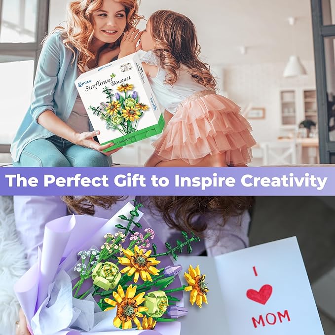 Contixo Flowers Bouquet Building Blocks Set - BK04 Artifical Sunflower Botanical Collection Kids Building Toys Kit 975 PCS, Home Plant Decor Toy Gift for Adults Kids Girls Ages 6+