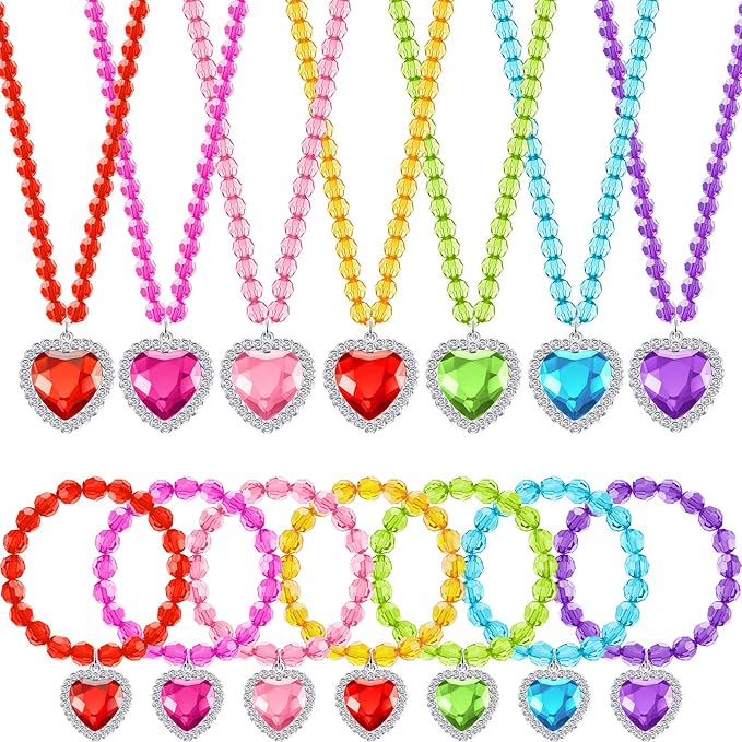 7 Sets Girl Dress up Jewelry Toddler Jewelry Princess Bracelet Necklaces Kids Costume Jewelry Set for Girl Tea Costume Party
