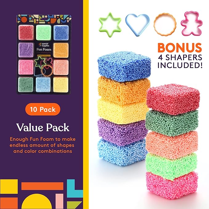 Special Supplies Fun Foam Modeling Foam Beads Play Kit, Children’s Educational Clay for Arts Crafts Kindergarten, Preschool Kids Toys Develop Creativity, Motor Skills (10-Pack)
