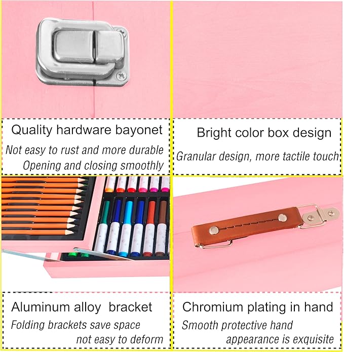 KINSPORY Art Supplies, 139 Pack Painting Drawing Art Kit with 2 Sketch Pads, Deluxe Double Layers Art Set Crafts, Colored Pencils, Oil Pastels, Watercolor Paints, Gift for Artists Kids (Rose Pink)