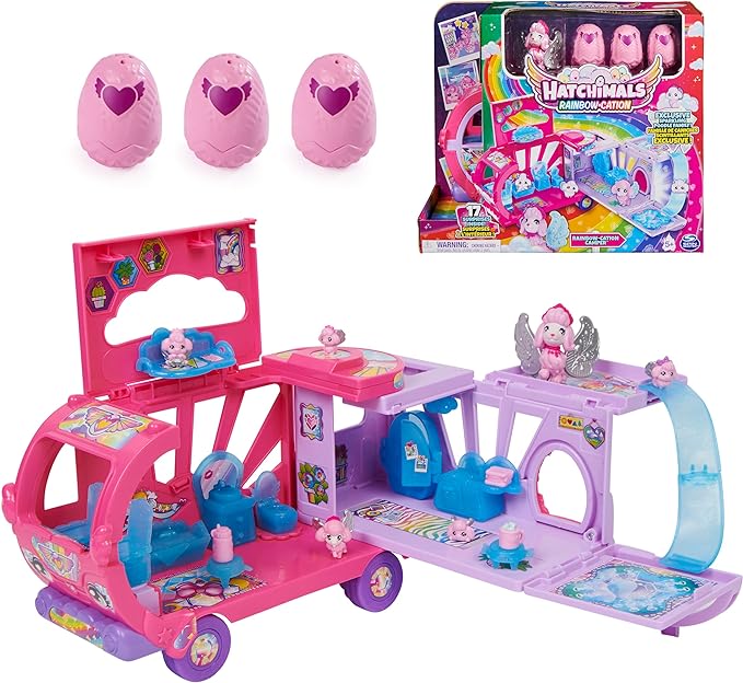 Hatchimals CollEGGtibles, Transforming Rainbow-Cation Camper Toy Car with 6 Exclusive Characters, 10 Accessories, Kids Toys for Girls Ages 5 and up