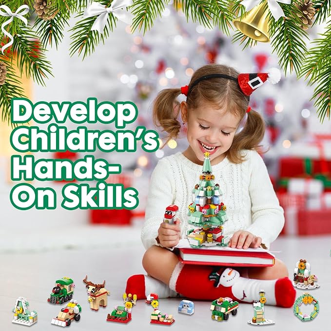 Calendar 2024 Christmas Building Blocks Set, 6 IN 1 Christmas Toys, Building Blocks Toys Holiday Countdown Calendars, Ideas Gift for for Teens Boys Girls 6-12 Year (Large)