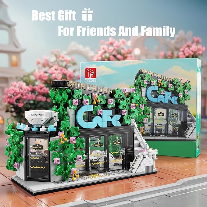 TYCOLE Flower House Building Block Set,Coffee House Building Toy with LED Lights, Creative Garden House Model Kits,Christmas Birthday Gift for Adults,Friend or Girls 8-12(564 PCS)