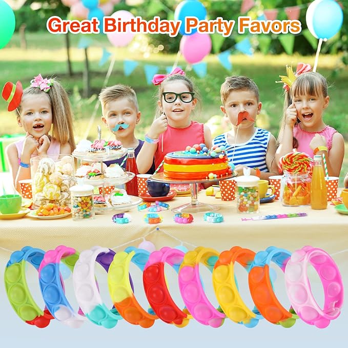 Kids Party Favors Pop Fidget Toys Bulk Its 24 Packs Fidget Bracelet It Birthday Party Favors for Kids Goodie Bags Stuffers Classroom Prizes Poppers Valentines Gifts for Students Girls Boys Cheap