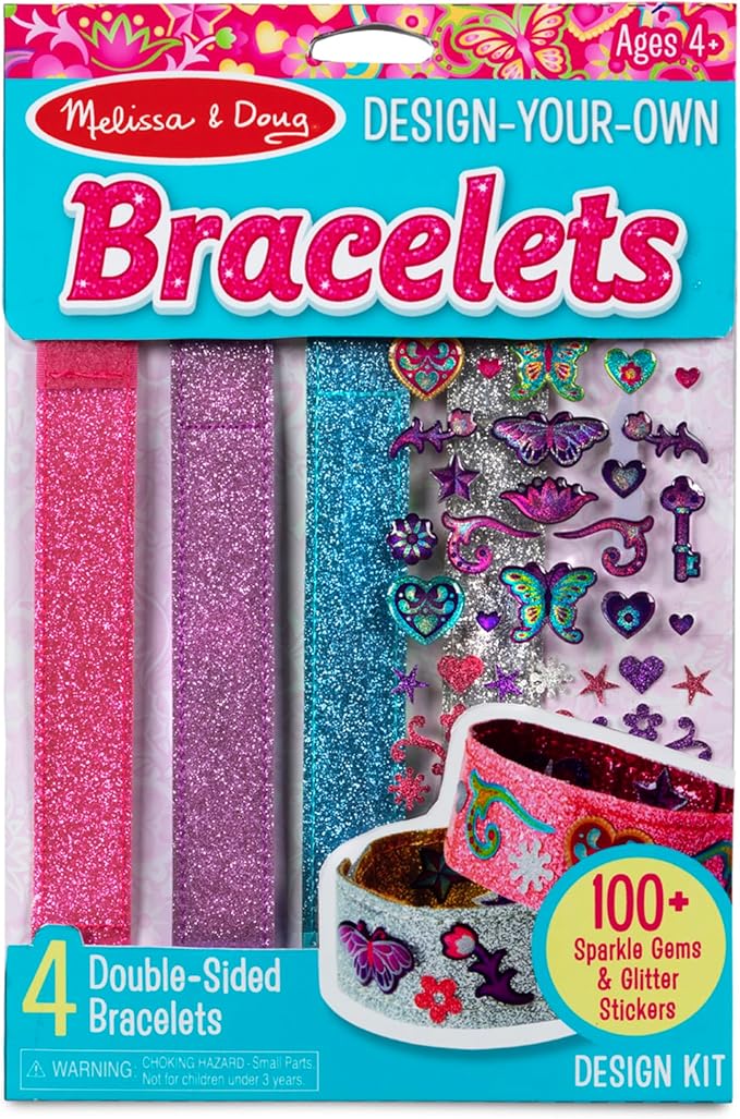 Melissa & Doug Design-Your-Own Bracelets With 100+ Sparkle Gem and Glitter Stickers - Kids Snap Bracelets, Jewelry Crafts For Kids Ages 4+