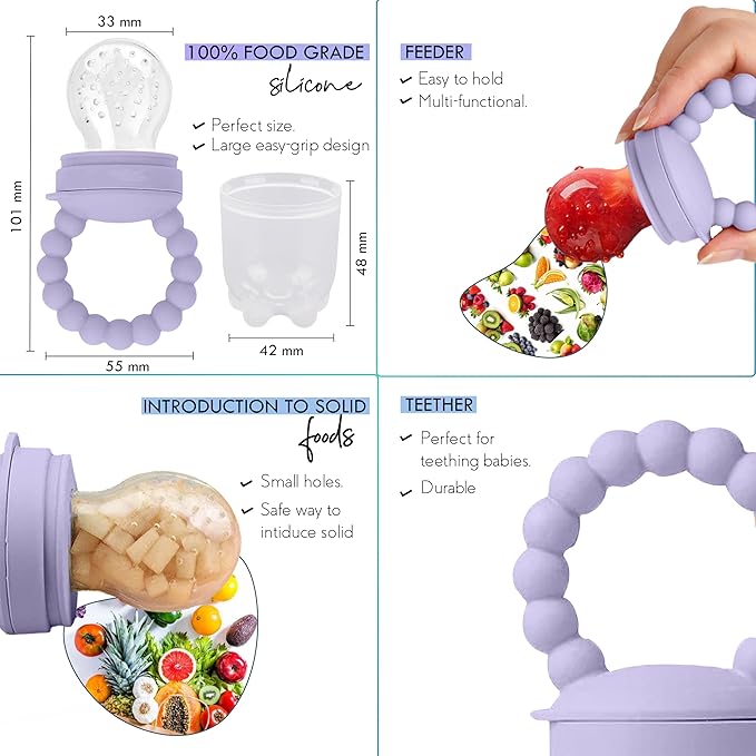O'doe 17-Piece BPA-Free Silicone Baby Feeding Set | Thick & Soft Suction Plates, Baby Bowls, Wooden Fork & Spoon, and More | Make Mealtime Fun and Easy for Your Little One (Purple, V2)