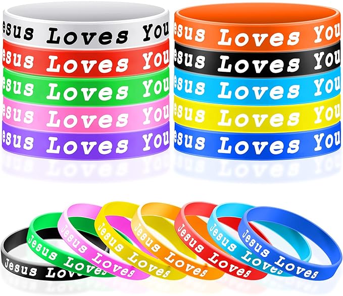Skylety Jesus Loves You Silicone Wristbands Easter Rubber Wristbands Colorful Jesus Loves You Wristbands Christian Rubber Wristbands for Kids Novelty Party Favors(10 Pieces)