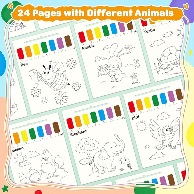 IJIGU Paint with Water Coloring Books for Toddlers, Watercolor Painting Book for Kids Ages 3+ Year Old, Arts and Crafts with Drawing Brush, Christmas Stocking Stuffers for Kids & Toddler - Animals