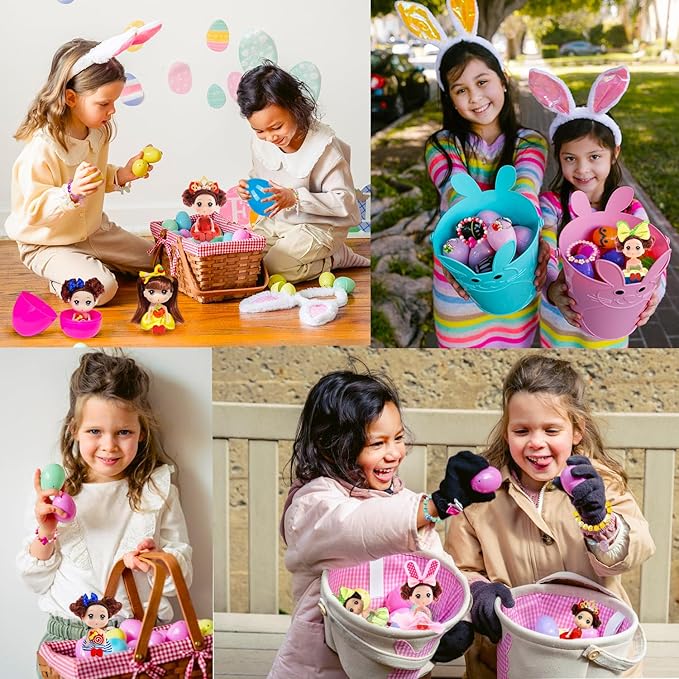 Girls Easter Eggs with Toys inside Easter Basket Stuffers for Girls 6 Dolls 6 Bracelets 6 Rings Easter Egg toys Gifts for Girls Toddler Kids Easter Eggs Filled with Toys 38 PCS