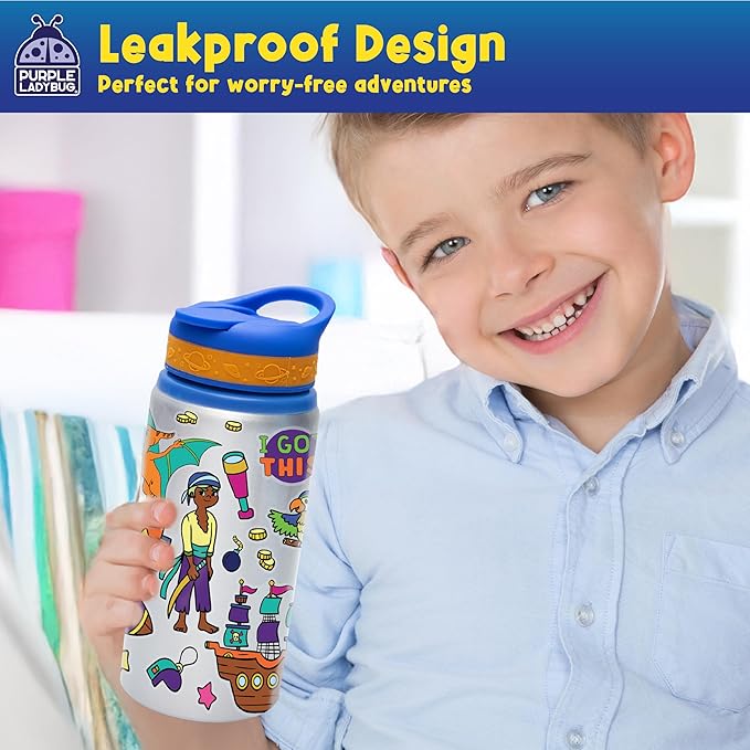 PURPLE LADYBUG Decorate Your Own Water Bottle for Boys - Crafts for Boys Ages 6-8, Birthday Gift for 5-10 Year Old Boy, Easter Gifts for Kids Boys, Valentines Day Gift