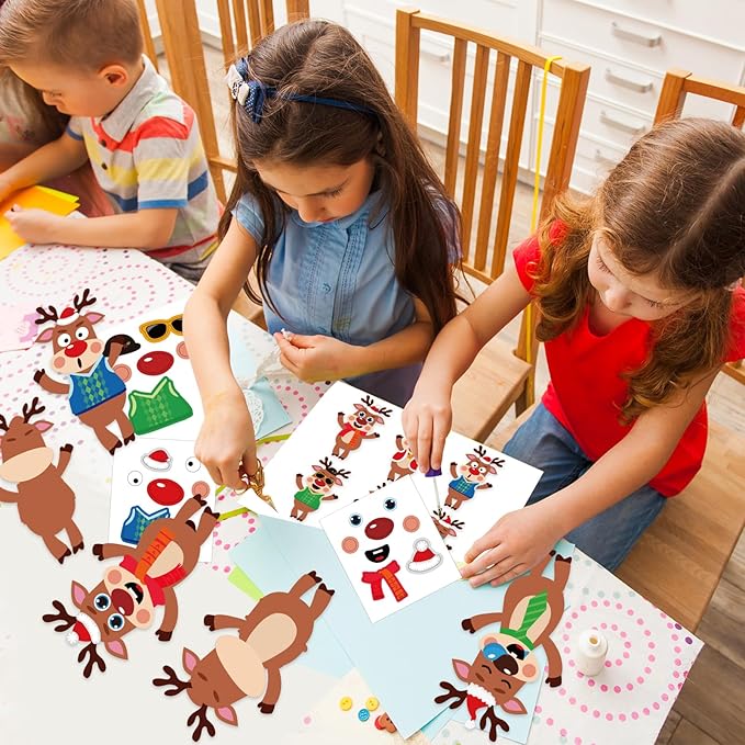 Qyeahkj 36 Sets Christmas Reindeer Ornament Craft Christmas Crafts, Xmas DIY Ornament Craft Kit for Holiday Party Favors