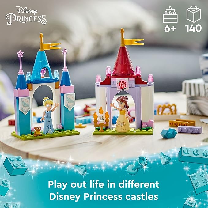 LEGO Disney Princess Creative Castles 43219, Toy Castle Playset with Belle and Cinderella Mini-Dolls and Bricks Sorting Box, Travel Toys for Girls and Boys, Sensory Toy for Kids Ages 6+