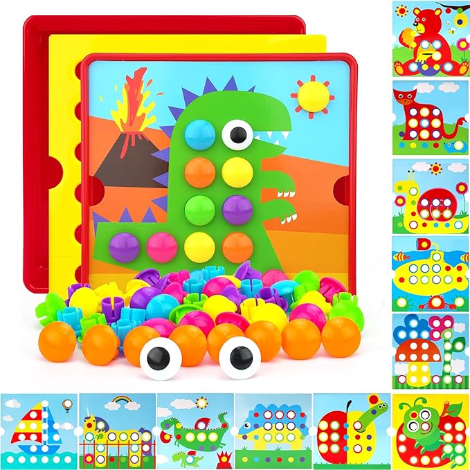 Button Art Toys for Toddlers, Crafts for Toddler Toys Age 3-5, Early Learning Educational Toys, Color Matching Puzzle, Fine Motor Skills Game, Preschool Learning Toys for Boys & Girls 3+