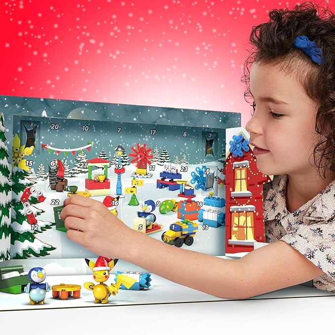 MEGA Pokémon Building Toys Set, Holiday Calendar with 202 Pieces, 2 Poseable Characters and Accessories, for Kids