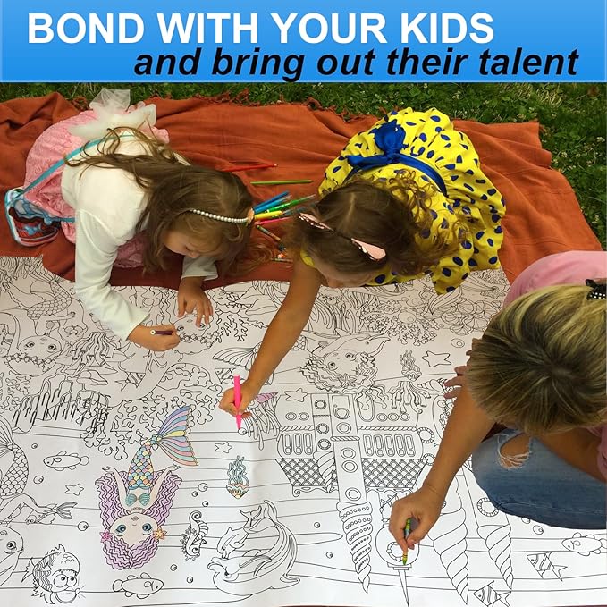 ALEX Art, Giant Coloring Poster - Mermaid Large Wall Coloring Pages - Fun Kids Art Project Activities - Jumbo Coloring Sheets Books for Girls - Huge Posters to Color - Big Floor Size 38.5”x26.7”