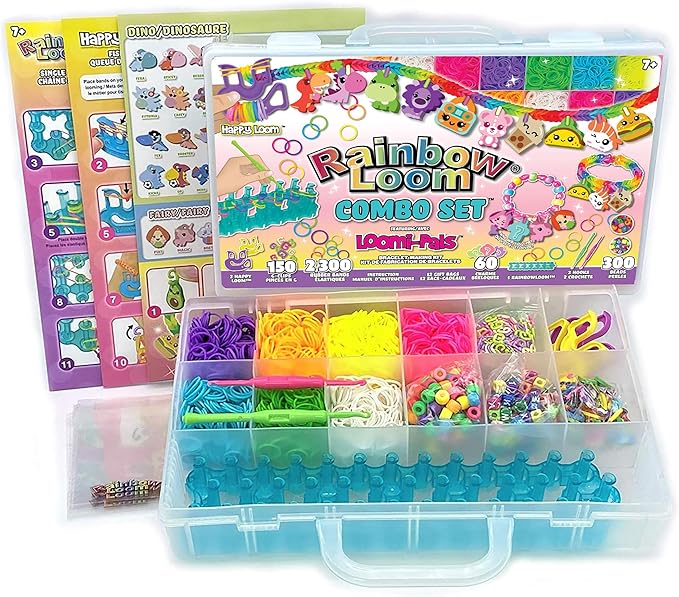 Rainbow Loom® Loomi-Pals™ Combo Set, Features 60 Cute Assorted LP Charms, The New RL2.0, Happy Looms, Hooks, Alpha & Pony Beads, 2300 Colorful Bands All in a Carrying Case forBoys and Girls 7+