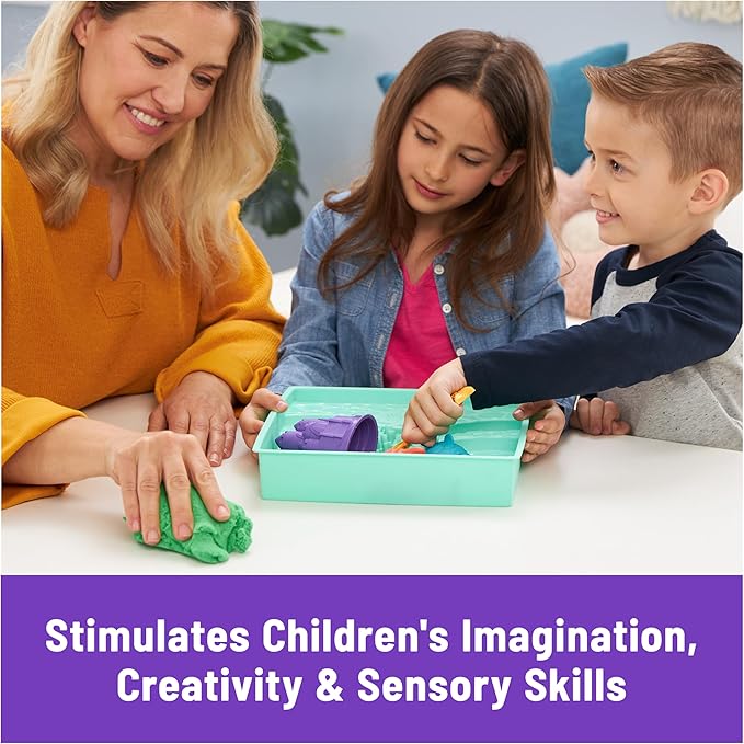 Kinetic Sand, Sandbox Set with 1lb Green Play Sand, 4 Tools & Molds, Storage, Sensory Toys for Kids Ages 3 and up