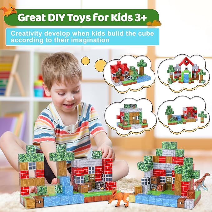 Magnetic Blocks 110PCS with 6 Dinosaur Toys, Building Blocks Set, Toys for Boys & Girls Age 4-6,6-8, Stacking Building Toys for Toddlers Kids 3+(Jungle & Dinosaur)