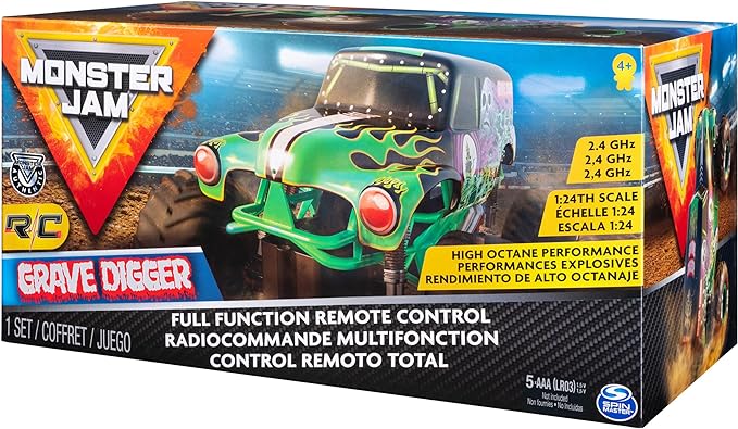 Monster Jam, Official Grave Digger Remote Control Monster Truck, 1:24 Scale, 2.4 GHz, Kids Toys for Boys and Girls Ages 4 and up