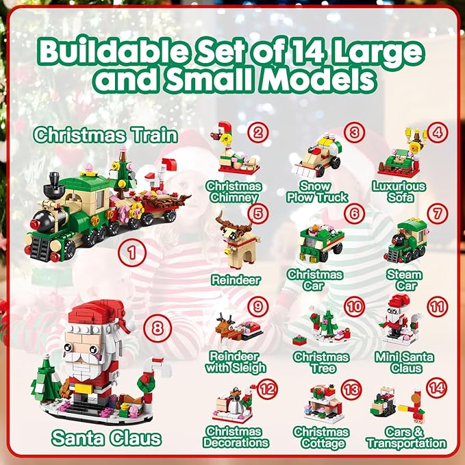 Calendar 2024 Christmas Building Blocks Set, 6 IN 1 Christmas Toys, Building Blocks Toys Holiday Countdown Calendars, Ideas Gift for for Teens Boys Girls 6-12 Year (Small Train)