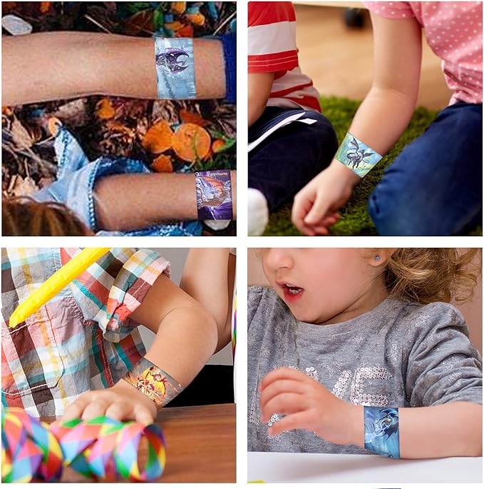 Dragon Party Favors 48 PCS Dragon Slap Bracelets Dragon Themed Party Wristbands for Kids Dragon Birthday Party Supplies Carnival Prizes Gifts Classroom Rewards