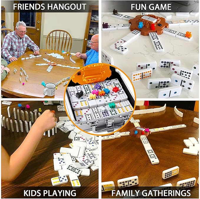 Yinlo Mexican Train Dominoes Set, Double 12 Dominoes Set: Colorful Dot Pips, Real Train Sound Effect Hub, Score Pad and 9 Colorful Trains, 91 Tiles Domino Game Set