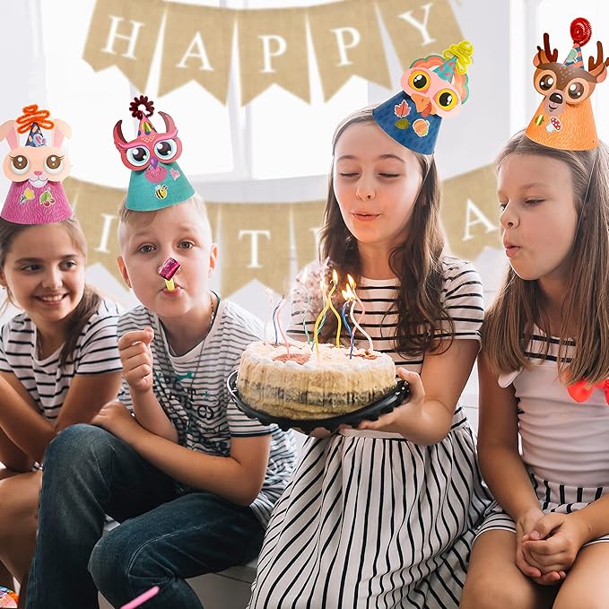 Woodland Themed Christmas Party Hats Making Kit c/w Chenille Stems & Stickers. Group Activities, DIY Art Craft Home Project. Birthday, Easter & Fiesta Decoration for Kid