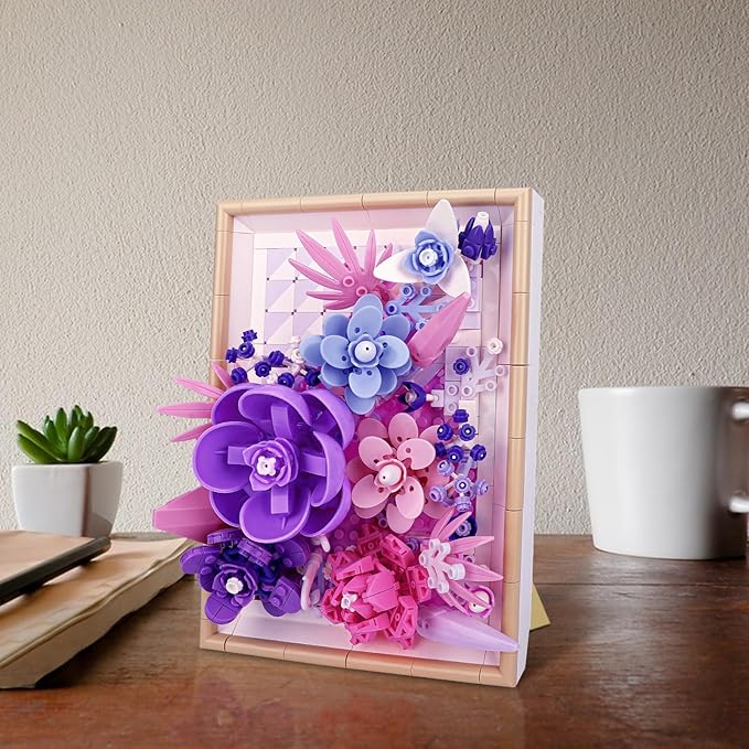 Flowers Building Set for Adults, Compatible with Lego Flowers Roses Plants Picture Frame, Botanical Collection Wall Art Home Office Decor, Ideas Gift Building Toy for Boys Girls (768 PCS)