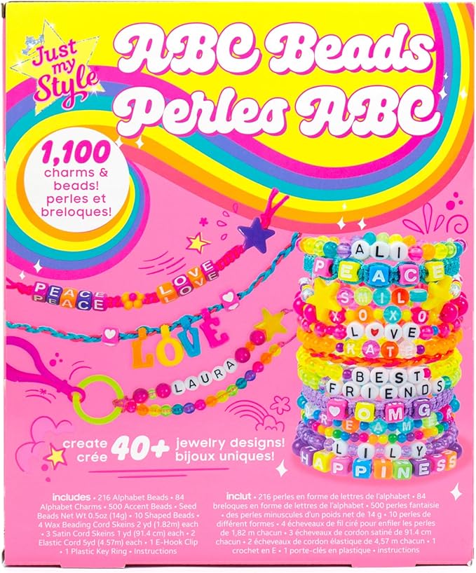 Just My Style Personalized Alphabet Beads, Includes 1000+ Charms & Beads, Makes Over 40 Pieces of Jewelry, Great Bead Kit, Fun Bracelet Making Kit