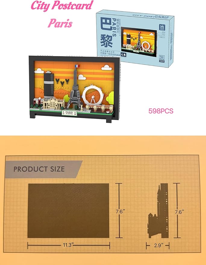 TUTU&LELE Postcard Paris, 3D Wall Art Craft Kit, Wall Art Architecture Skyline Model Kit, Office Home Décor, Architecture Building Blocks for Adults and Kids (598Pieces)