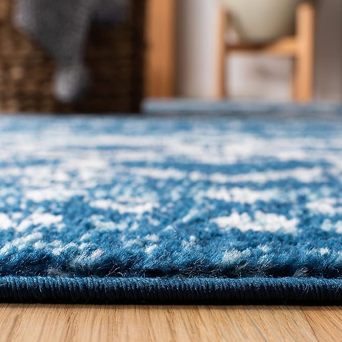 SAFAVIEH Amsterdam Collection Runner Rug - 2'3" x 12', Navy & Beige, Moroccan Boho Design, Non-Shedding & Easy Care, Ideal for High Traffic Areas in Living Room, Bedroom (AMS108N)