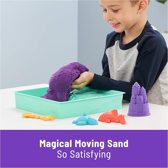 Kinetic Sand, Sandbox Set with 1lb Purple Play Sand, 4 Tools & Molds, Storage, Sensory Toys for Kids Ages 3 and up