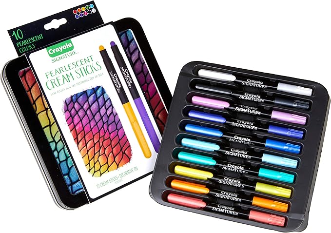 Crayola Pearlescent Cream Sticks & Case, Oil Pastel Alternative, Gift Set, 10 Count