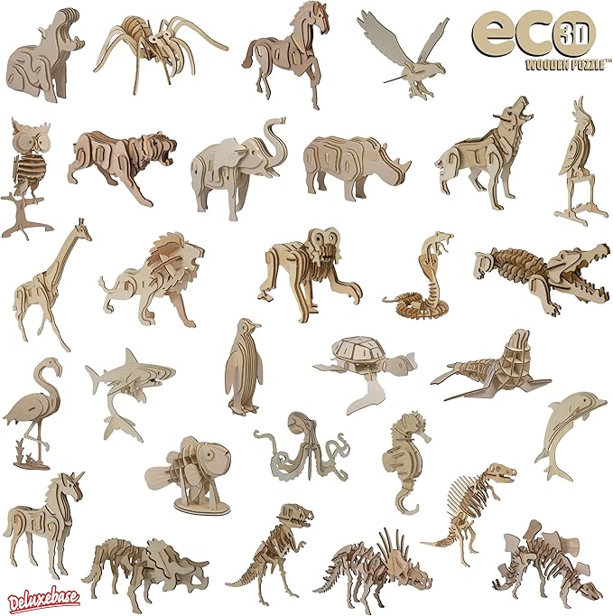 Eco 3D Wooden Puzzle Triceratops from Deluxebase. Animal Themed DIY 3D Puzzle Craft Kit. Sustainable Wood Dinosaur Animal Toys.Perfect Model Building Kits for Educational Toys and Kids Party Favors