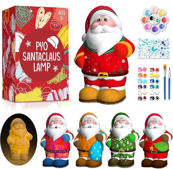 FUNZBO Paint Your Own Christmas Lamp, Christmas Crafts for Kids Adults, DIY Santa Figurines, Art Supplies Painting Kits, DIY Christmas Gifts Activities for Grils Boys Age 3 4 5 6 7 8 9 10 11 12