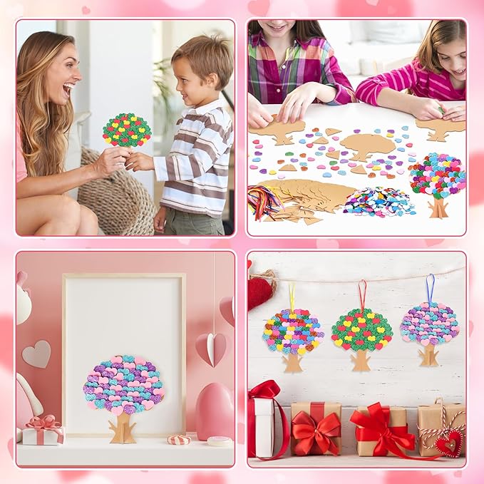 Fennoral 12 Pack Mother's Day Craft Kits for Kids Make You Own Love Heart Tree Foam Stickers DIY Mother's Day Arts and Crafts for Girls Boys Art Project Valentine's Day Gifts Mothers Day Decorations